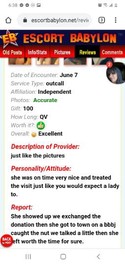 Reviews about escort with phone number 6155587404